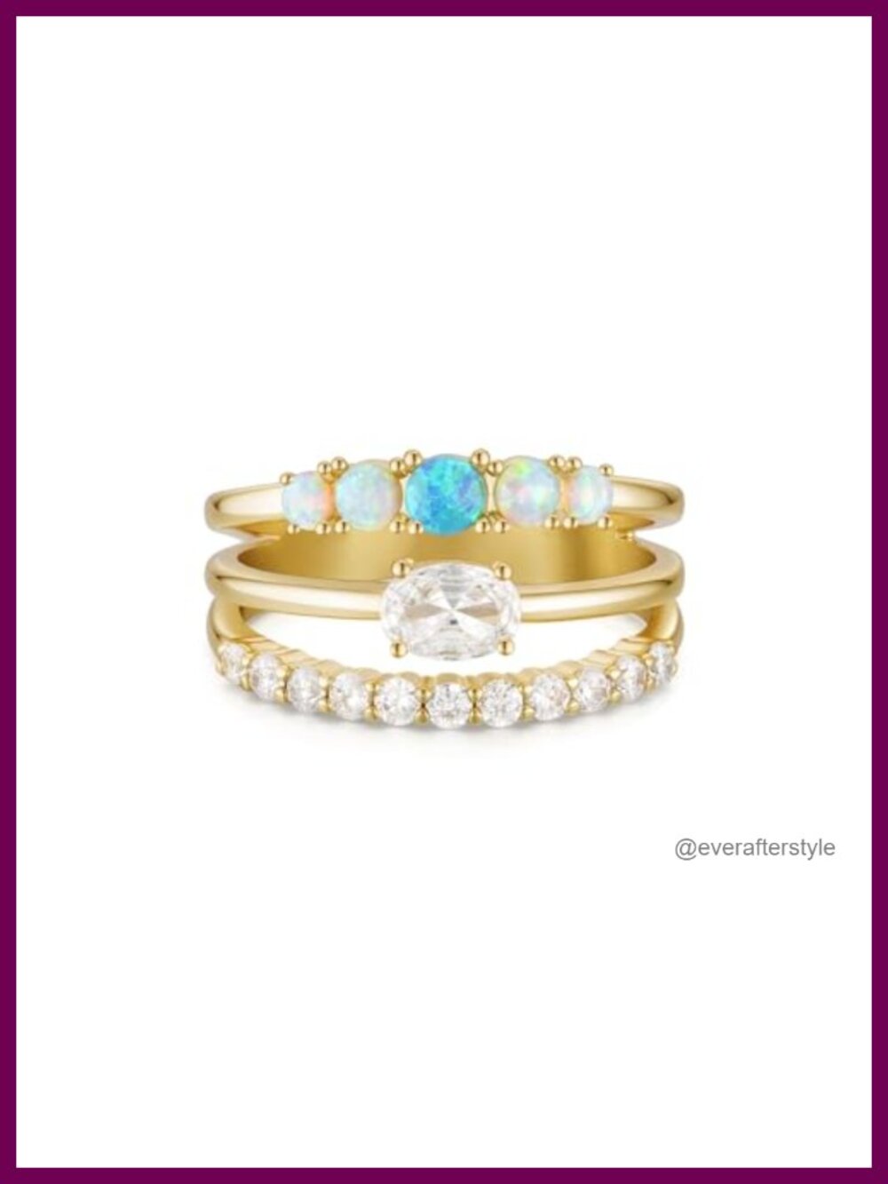 14K Gold Filled Stacking Ring Cubic Zirconia Opal Dainty Women's